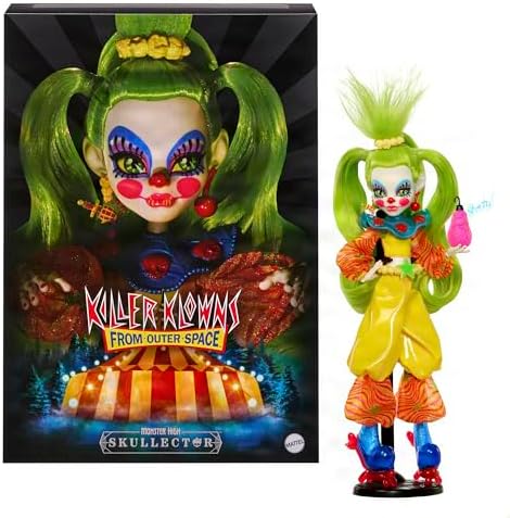 Monster High Skullector Shorty Doll  Killer Klowns from Outer Space Collectible with Green Hair  Yellow Clown Clothes  Balloon Shoes and Doll Stand  Amazon Exclusive 