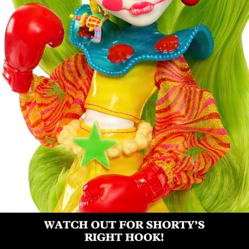 Monster High Skullector Shorty Doll  Killer Klowns from Outer Space Collectible with Green Hair  Yellow Clown Clothes  Balloon Shoes and Doll Stand  Amazon Exclusive 