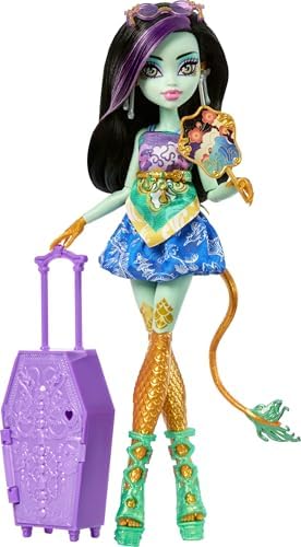 Monster High Skulltimate Secrets Jinafire Long Doll and Accessories Set  Destination  Gore geous Oasis with Suitcase and 19  Surprises Like Clothes