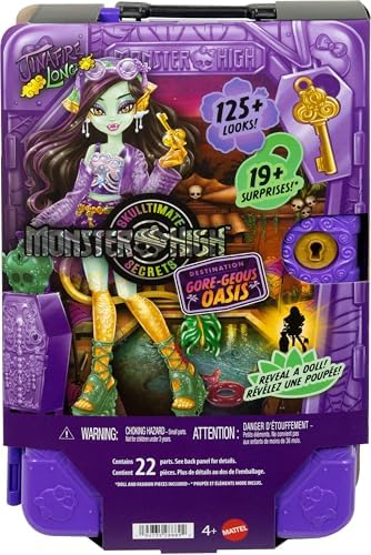 Monster High Skulltimate Secrets Jinafire Long Doll and Accessories Set  Destination  Gore geous Oasis with Suitcase and 19  Surprises Like Clothes