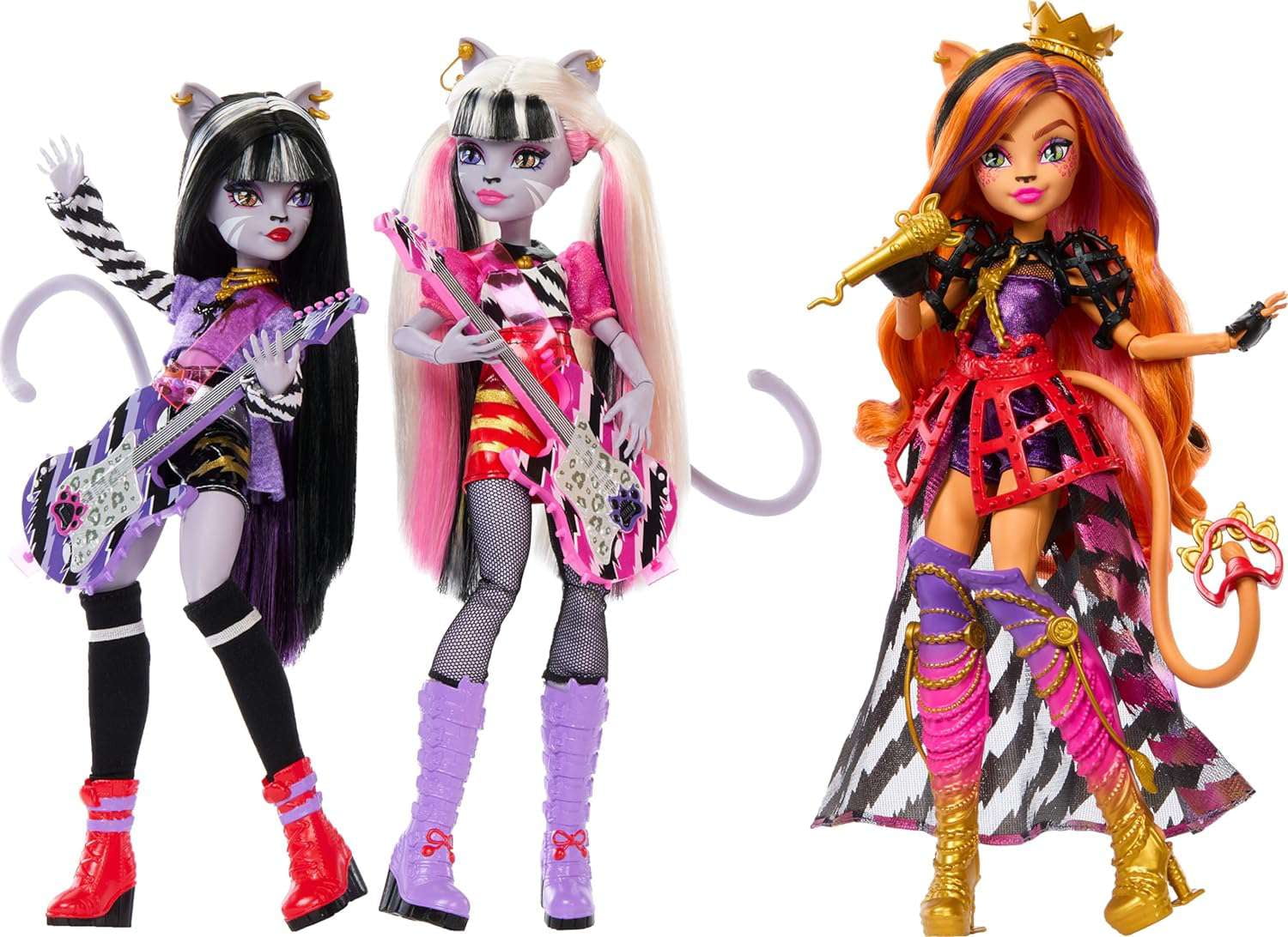 Monster High The Sisfits Purrsephone, Muñeca Meowlody y Toralei, Paquete de 3