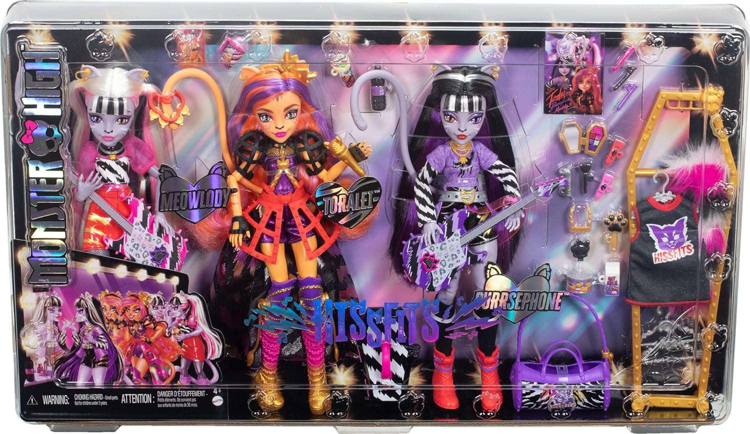 Monster High The Sisfits Purrsephone, Muñeca Meowlody y Toralei, Paquete de 3