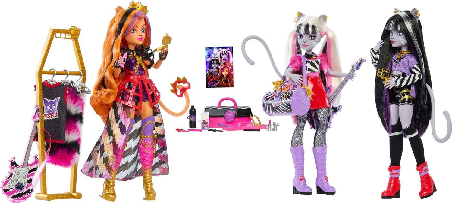Monster High The Sisfits Purrsephone, Muñeca Meowlody y Toralei, Paquete de 3