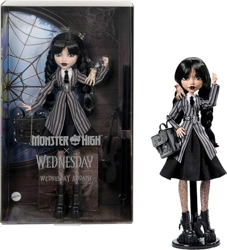 Monster High Wednesday Doll and Accessories  Wednesday Addams Collectible in Nevermore Academy Uniform with Thing and Backpack  Doll Stand