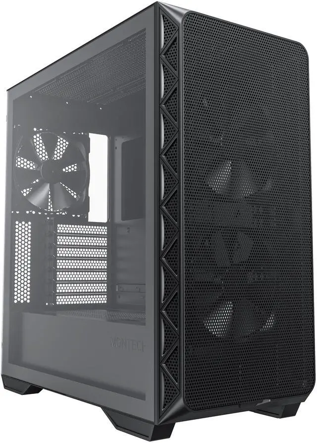 Montech AIR 903 BASE  E ATX Mid Tower Case  High Airflow with Max Capacity  3x 140mm PWM Fans Pre installed  Tempered Glass Side Panel  Mesh Front  TYPE C  Support 4090 GPUs  Black