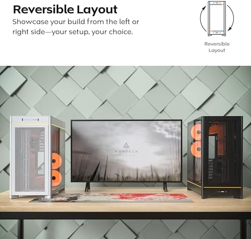 Montech HS Series ATX Mid Tower PC Case  Gaming PC  High Airflow  Reversible Layout  Sturdy Curved Tempered Glass Front Panel  5X ARGB PWM Fan Pre Installed  Sink in Design  HS01 PRO Black 