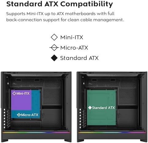 Montech HS Series ATX Mid Tower PC Case  Gaming PC  High Airflow  Reversible Layout  Sturdy Curved Tempered Glass Front Panel  5X ARGB PWM Fan Pre Installed  Sink in Design  HS01 PRO Black 