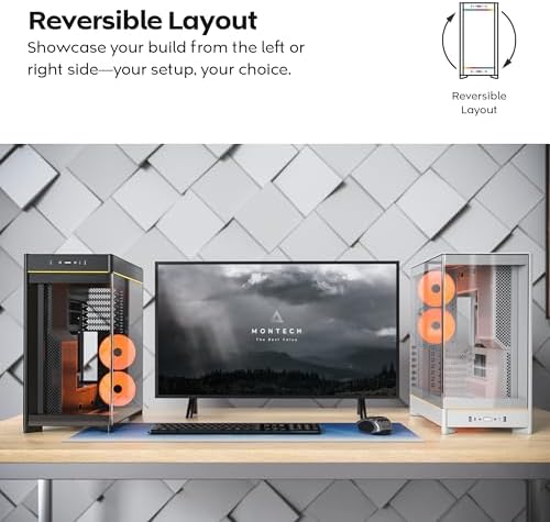 Montech HS Series ATX Mid Tower PC Case  Gaming PC  High Airflow  Reversible Layout  Sturdy Curved Tempered Glass Front Panel  5X ARGB PWM Fan Pre Installed  Sink in Design  HS01 PRO Black 