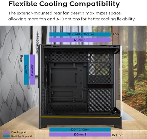 Montech HS Series ATX Mid Tower PC Case  Gaming PC  High Airflow  Reversible Layout  Sturdy Curved Tempered Glass Front Panel  5X ARGB PWM Fan Pre Installed  Sink in Design  HS01 PRO Black 