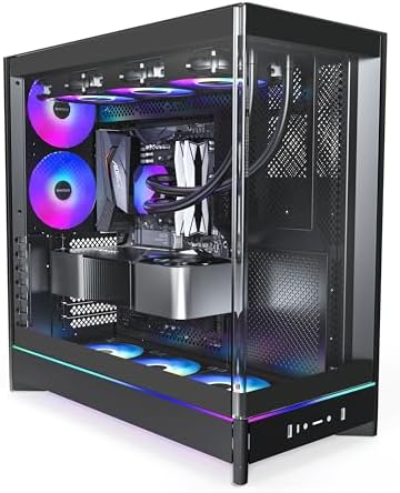 Montech HS Series ATX Mid Tower PC Case  Gaming PC  High Airflow  Reversible Layout  Sturdy Curved Tempered Glass Front Panel  5X ARGB PWM Fan Pre Installed  Sink in Design  HS01 PRO Black 