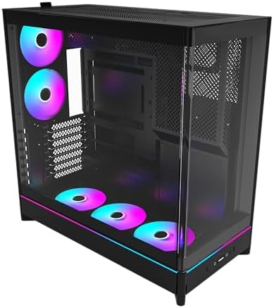 Montech HS Series ATX Mid Tower PC Case  Gaming PC  High Airflow  Reversible Layout  Sturdy Curved Tempered Glass Front Panel  5X ARGB PWM Fan Pre Installed  Sink in Design  HS01 PRO Black 