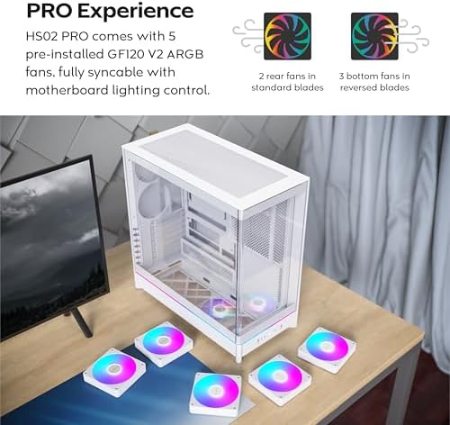 Montech HS Series ATX Mid Tower PC Case  Gaming PC  High Airflow  Reversible Layout  Sturdy Curved Tempered Glass Front Panel  5X ARGB PWM Fan Pre Installed  Sink in Design  HS01 PRO Black 