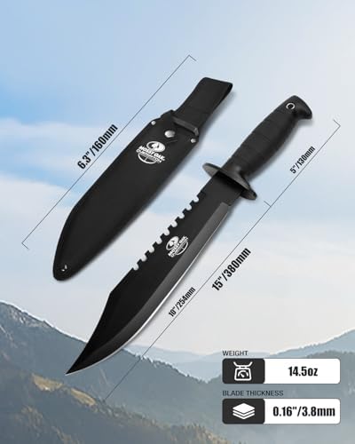 Mossy Oak Survival Hunting Knife with Sheath  15 inch Fixed Blade Tactical Bowie Knife with Sharpener & Fire Starter for Camping  Outdoor  Bushcraft
