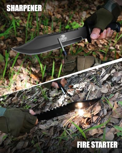 Mossy Oak Survival Hunting Knife with Sheath  15 inch Fixed Blade Tactical Bowie Knife with Sharpener & Fire Starter for Camping  Outdoor  Bushcraft