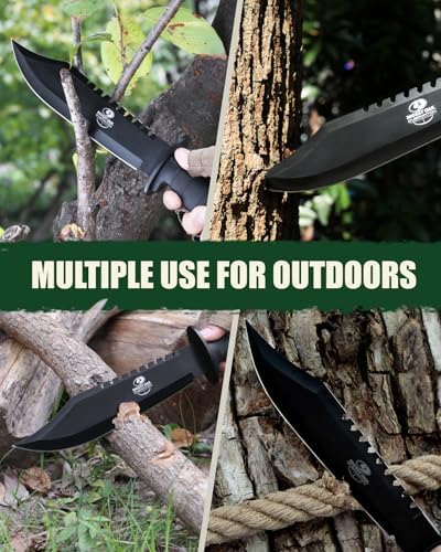 Mossy Oak Survival Hunting Knife with Sheath  15 inch Fixed Blade Tactical Bowie Knife with Sharpener & Fire Starter for Camping  Outdoor  Bushcraft