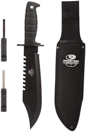 Mossy Oak Survival Hunting Knife with Sheath  15 inch Fixed Blade Tactical Bowie Knife with Sharpener & Fire Starter for Camping  Outdoor  Bushcraft