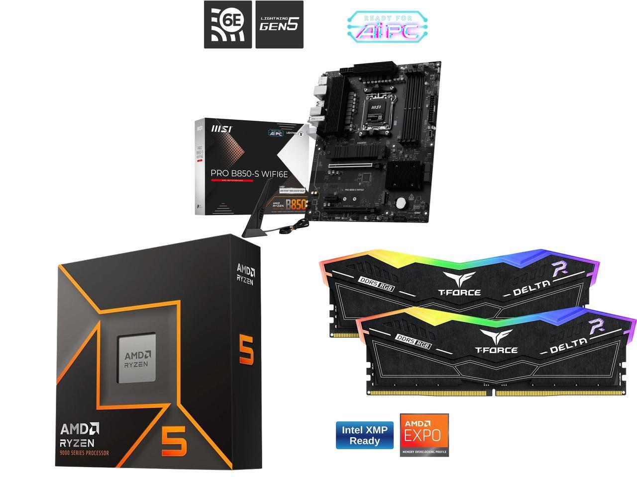 Motherboard CPU Memory Combo    MSI PRO B850 S MB   AMD Ryzen 5 9600X CPU   Team Group 16GB  2 x 8GB  Memory