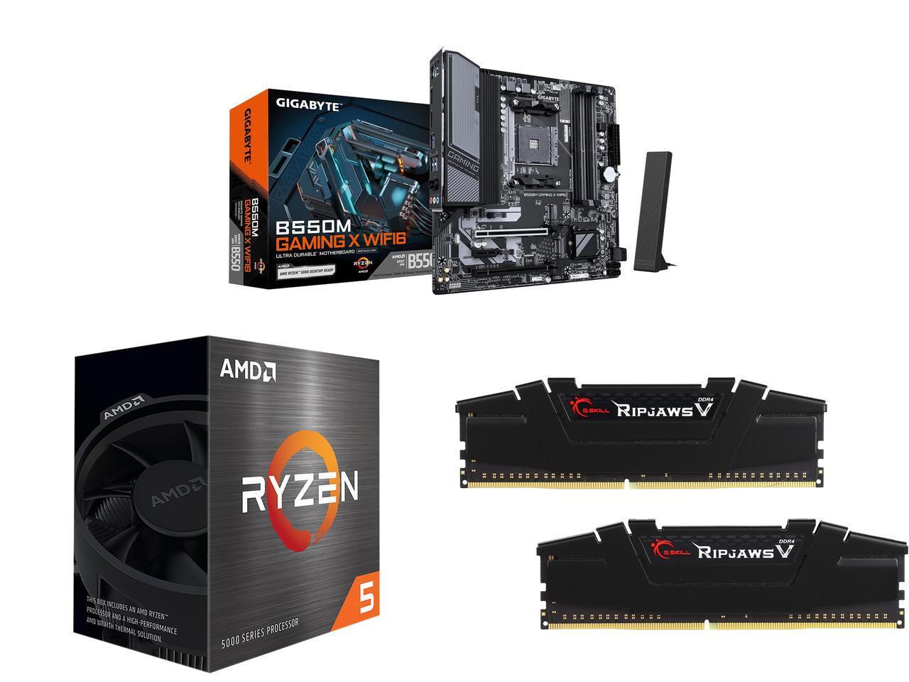 Motherboard CPU Memory Combo    GIGABYTE B550M GAMING X WIFI6 Bundle with  AMD Ryzen 5 5500  and G SKILL F4 3200C16D 32GVK