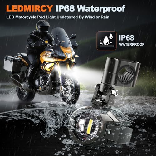 Motorcycle Auxiliary Lights LEDMIRCY Exploradoras LED para Moto with Switch Wiring Harness Kit Motorcycle Fog Lights IP68 Waterproof Driving Spot Light with Mount Brackets for ATV UTV Snowmobile