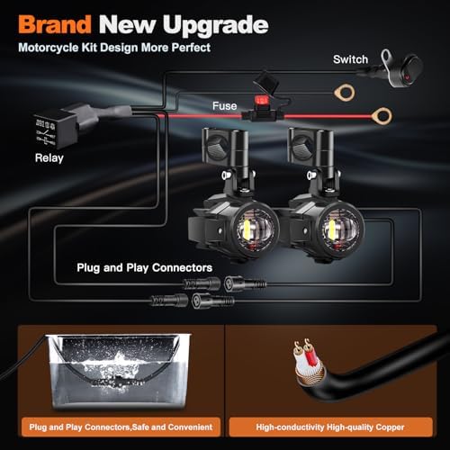 Motorcycle Auxiliary Lights LEDMIRCY Exploradoras LED para Moto with Switch Wiring Harness Kit Motorcycle Fog Lights IP68 Waterproof Driving Spot Light with Mount Brackets for ATV UTV Snowmobile