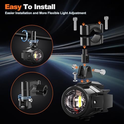 Motorcycle Auxiliary Lights LEDMIRCY Exploradoras LED para Moto with Switch Wiring Harness Kit Motorcycle Fog Lights IP68 Waterproof Driving Spot Light with Mount Brackets for ATV UTV Snowmobile