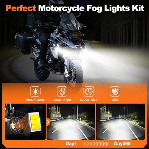 Motorcycle Auxiliary Lights LEDMIRCY Exploradoras LED para Moto with Switch Wiring Harness Kit Motorcycle Fog Lights IP68 Waterproof Driving Spot Light with Mount Brackets for ATV UTV Snowmobile