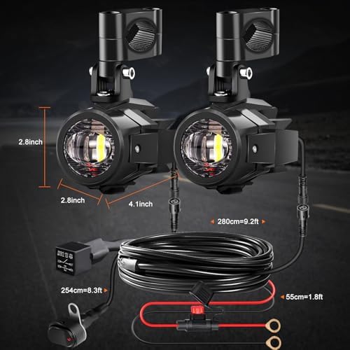 Motorcycle Auxiliary Lights LEDMIRCY Exploradoras LED para Moto with Switch Wiring Harness Kit Motorcycle Fog Lights IP68 Waterproof Driving Spot Light with Mount Brackets for ATV UTV Snowmobile