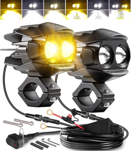 Motorcycle Auxiliary Lights LEDMIRCY Exploradoras LED para Moto with Switch Wiring Harness Kit Motorcycle Fog Lights IP68 Waterproof Driving Spot Light with Mount Brackets for ATV UTV Snowmobile
