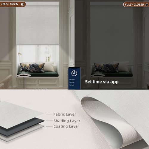 Motorized Roller Shade  Blackout  Rechargeable  Compatible with Alexa/Google Home/Apple Homekit  Aura White