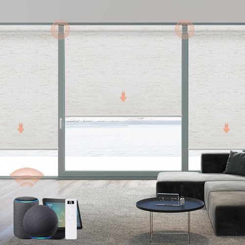 Motorized Roller Shade  Blackout  Rechargeable  Compatible with Alexa/Google Home/Apple Homekit  Aura White