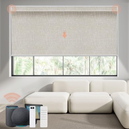 Motorized Roller Shade  Blackout  Rechargeable  Compatible with Alexa/Google Home/Apple Homekit  Aura White