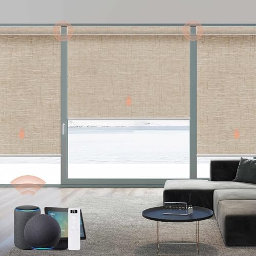 Motorized Roller Shade  Blackout  Rechargeable  Compatible with Alexa/Google Home/Apple Homekit  Aura White