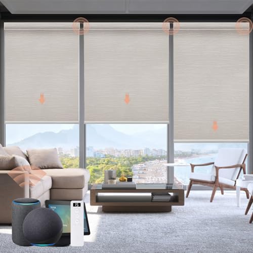 Motorized Roller Shade  Blackout  Rechargeable  Compatible with Alexa/Google Home/Apple Homekit  Aura White