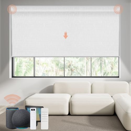 Motorized Roller Shade  Blackout  Rechargeable  Compatible with Alexa/Google Home/Apple Homekit  Aura White