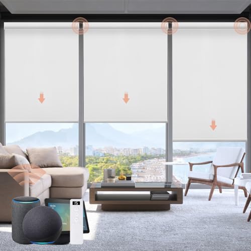 Motorized Roller Shade  Blackout  Rechargeable  Compatible with Alexa/Google Home/Apple Homekit  Aura White