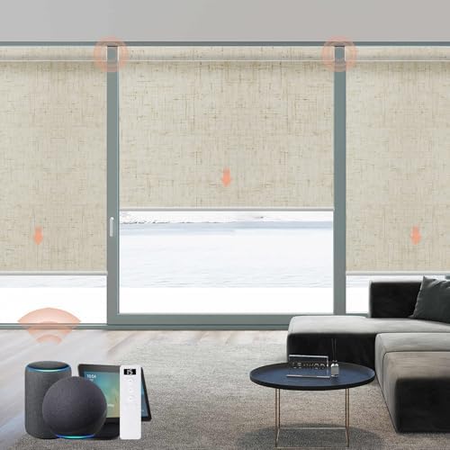 Motorized Roller Shade  Blackout  Rechargeable  Compatible with Alexa/Google Home/Apple Homekit  Aura White