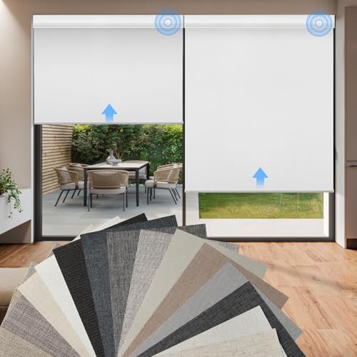 Motorized Roller Shade  Blackout  Rechargeable  Compatible with Alexa/Google Home/Apple Homekit  Aura White