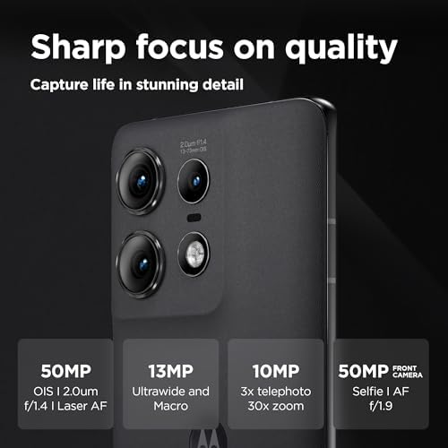 Motorola Edge 50 Pro 5G  International Version  XT2403 2    512GB Storage   12GB RAM Dual SIM  Nano  eSIM  GSM Unlocked Android 14 Smartphone  Black Beauty   Vegan Leather 