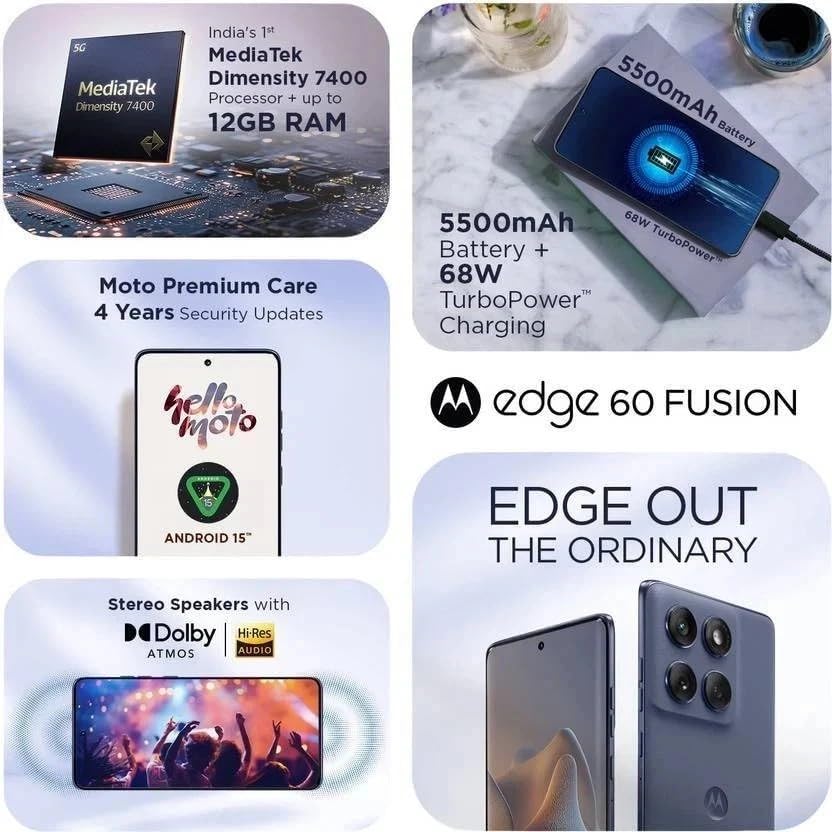 Motorola Moto Edge 60 Fusion 5G Ai (compatible con Tmobile Mint Tello & Global) (256 GB+8 GB) NFC 50 MP Triple Cam Dual Sim 6.67 pulgadas Curvo XT2503-1 Versión Latina (Amazonita (Verde))