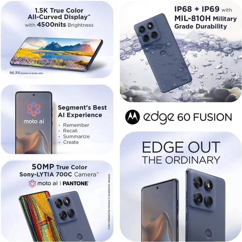 Motorola Moto Edge 60 Fusion 5G Ai (compatible con Tmobile Mint Tello & Global) (256 GB+8 GB) NFC 50 MP Triple Cam Dual Sim 6.67 pulgadas Curvo XT2503-1 Versión Latina (Amazonita (Verde))