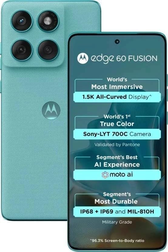 Motorola Moto Edge 60 Fusion 5G Ai (compatible con Tmobile Mint Tello & Global) (256 GB+8 GB) NFC 50 MP Triple Cam Dual Sim 6.67 pulgadas Curvo XT2503-1 Versión Latina (Amazonita (Verde))