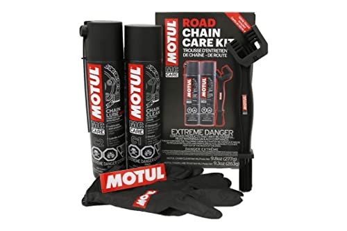 Motul C1 Chain Cleaner and C2 Motorcycle Chain Lube Kit with Brush  Gloves  and Sticker  Complete Road Motorcycle Maintenance Kit for Street Bikes and Karts