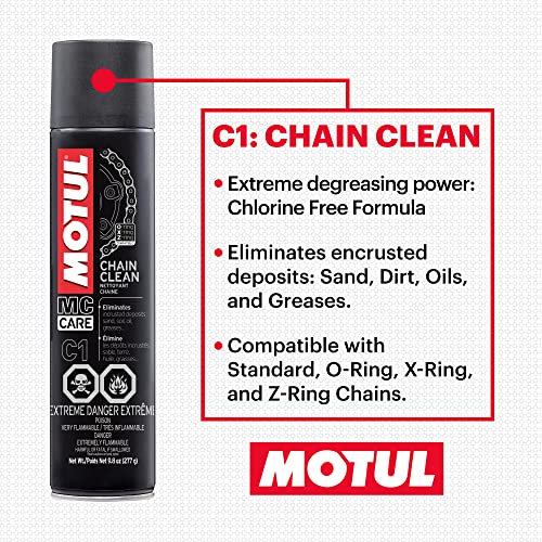 Motul C1 Chain Cleaner and C2 Motorcycle Chain Lube Kit with Brush  Gloves  and Sticker  Complete Road Motorcycle Maintenance Kit for Street Bikes and Karts