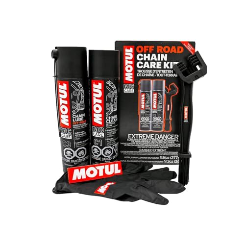 Motul C1 Chain Cleaner and C2 Motorcycle Chain Lube Kit with Brush  Gloves  and Sticker  Complete Road Motorcycle Maintenance Kit for Street Bikes and Karts