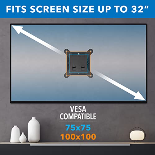Mount It  Small TV Wall Mount with Quick Release   Fits 13 32 Inch Screens   Low Profile Slim Design   Tilting VESA Wall Mount 75x75 & 100x100   RV & Office Compatible   30lb Capacity