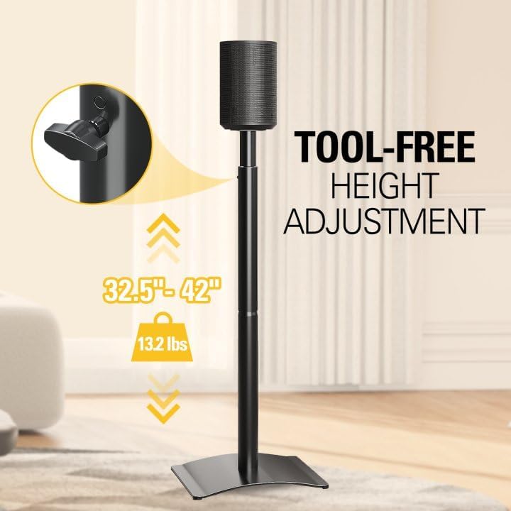 Mounting Dream Speaker Stand for Sonos Era 100  One  One SL  Play 1  Height Adjustable 32 5  42  Single Surround Sound Speaker Stand with Cable Management  13 2 LBS Loading MD5411