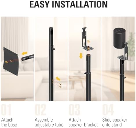 Mounting Dream Speaker Stand for Sonos Era 100  One  One SL  Play 1  Height Adjustable 32 5  42  Single Surround Sound Speaker Stand with Cable Management  13 2 LBS Loading MD5411