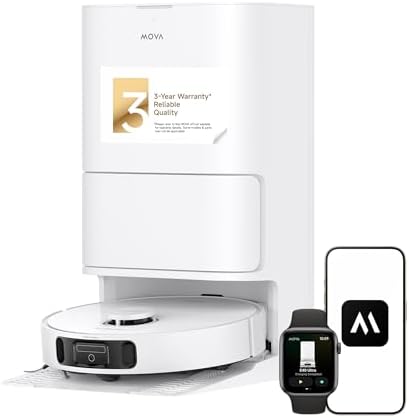 Mova E30 Pro Plus Robot Vacuum  19000Pa Suction  DuoRoller Brush Anti Tangle  Self Emptying 90 Day Hands Free  Extendable Side Brush for Edge Cleaning  App & Voice Control