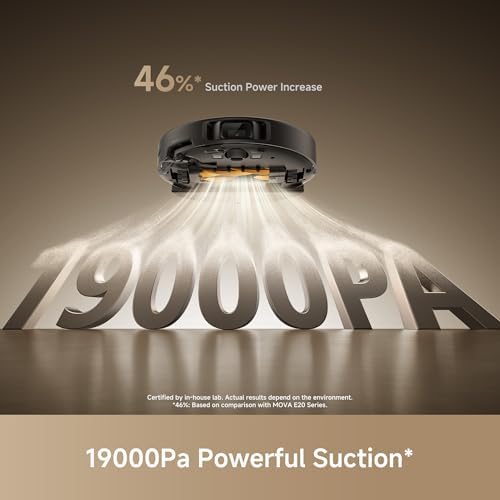 Mova E30 Pro Plus Robot Vacuum  19000Pa Suction  DuoRoller Brush Anti Tangle  Self Emptying 90 Day Hands Free  Extendable Side Brush for Edge Cleaning  App & Voice Control