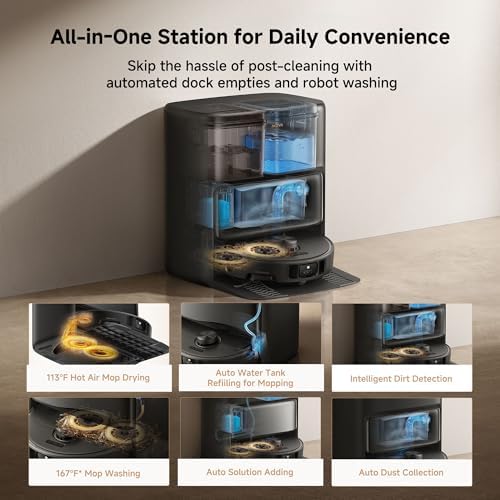 Mova P10 Pro Ultra Robot Vacuum and Mop 13 000Pa Suction  140 F Hot Water Auto Mop Washing & Drying  Dual Spinning Extenable Mop 10 5mm Lifting for Carpet  360 Obstacle Avoidance  App Control